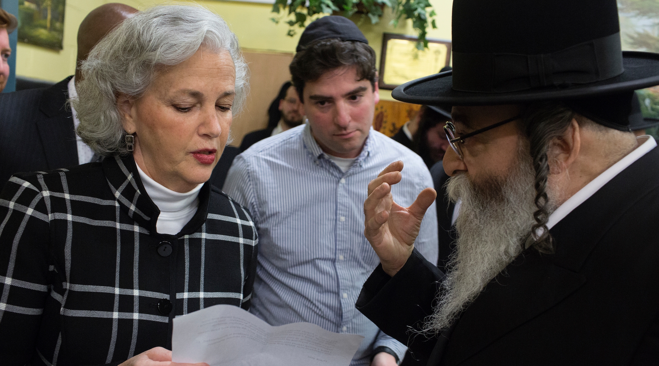 Deborah Lauter, the new director of the New York City Office for the Prevention of Hate Crimes, attends a press conference to denounce the hate crime attack in Jersey City in the Williamsburg neighborhood of Brooklyn, New York on December 12, 2019. (Andrew Lichtenstein/Getty Images)