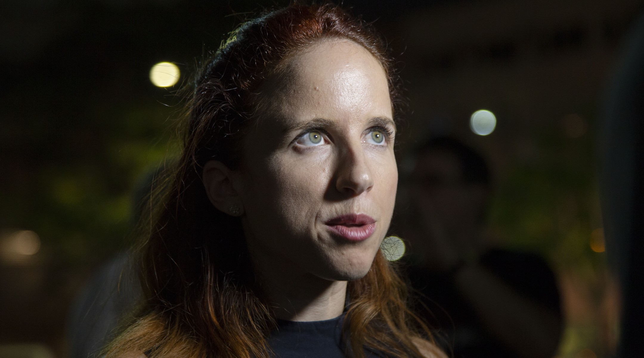 Stav Shaffir speaks to reporters ahead of elections in Tel Aviv on September 14, 2019. (Faiz Abu Rmeleh/Getty Images)