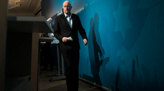 Thomas Kemmerich, who was elected governor of Thuringia but resigned the post, arriving to a press conference in Erfurt, Germany on February 6, 2020. (Carsten Koall/Getty Images)