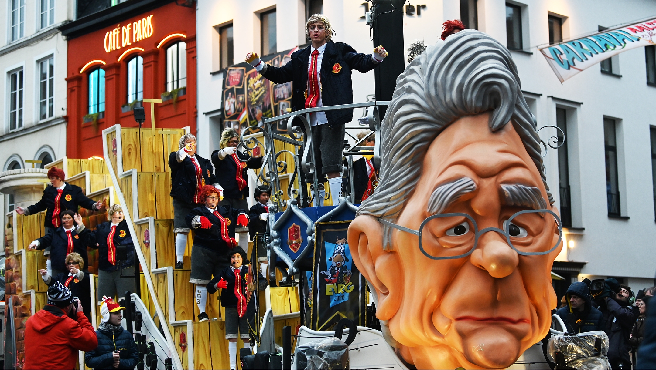 Most of the floats have no racist overtones at the annual carnival in Aalst, Belgium, including this one pictures there on Feb. 23, 2020. (Cnaan Liphshiz)