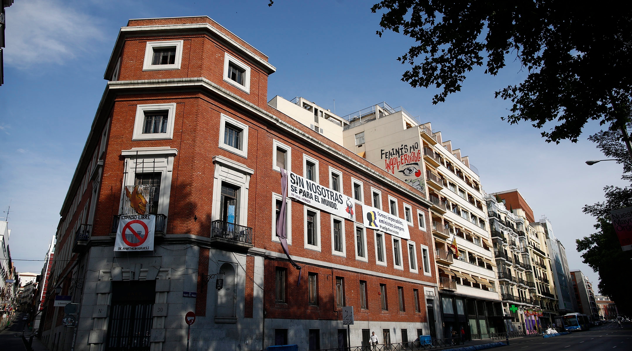 The building known as The Ungovernable, which is to become the Jewish museum of Madrid, Spain, pictured when it was still illegally occupied by far-left activists on July 4, 2019 (Eduardo Parra/Europa Press via Getty Images)