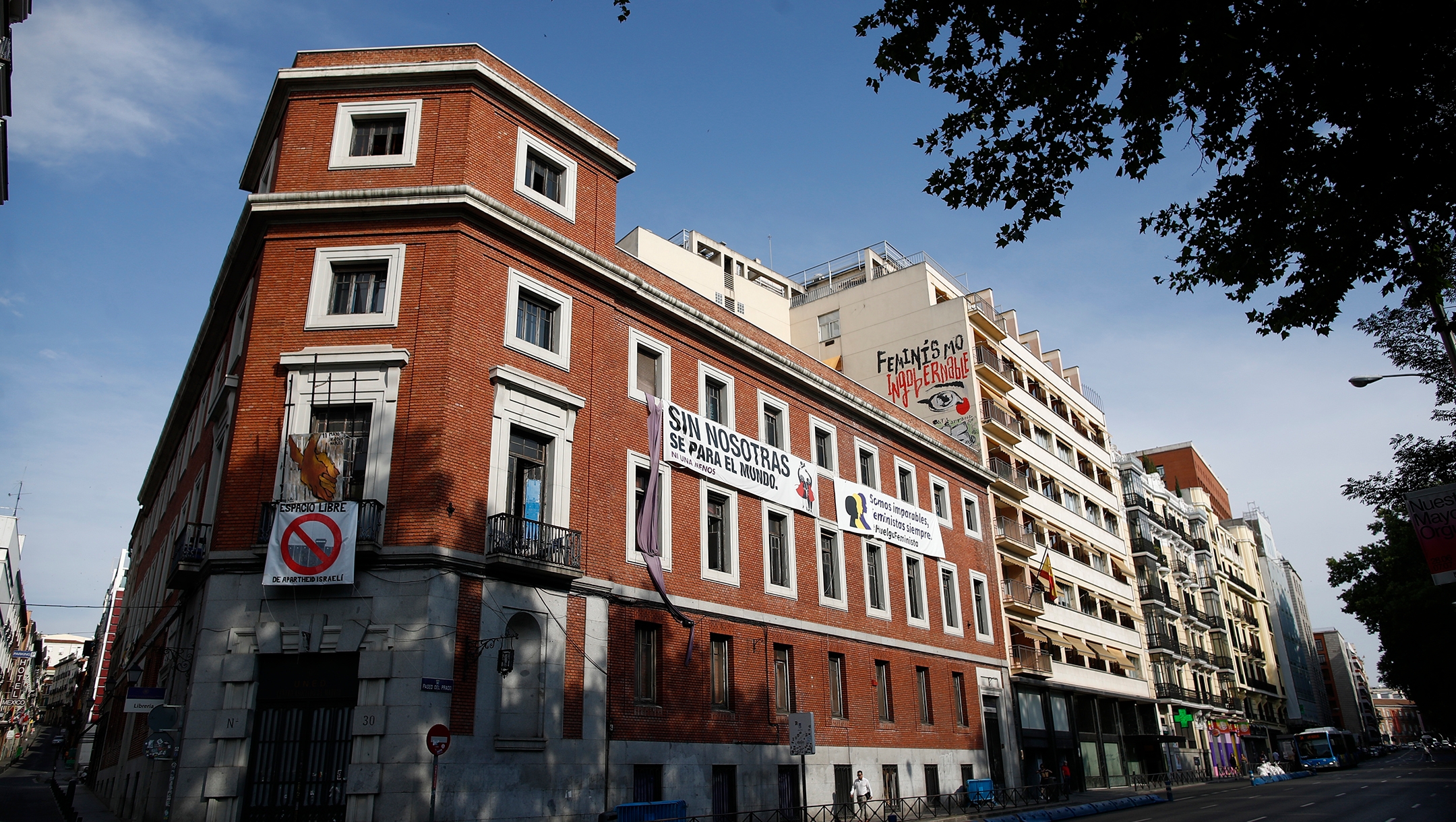 The building known as The Ungovernable, which is to become the Jewish museum of Madrid, Spain, pictured when it was still illegally occupied by far-left activists on July 4, 2019 (Eduardo Parra/Europa Press via Getty Images)