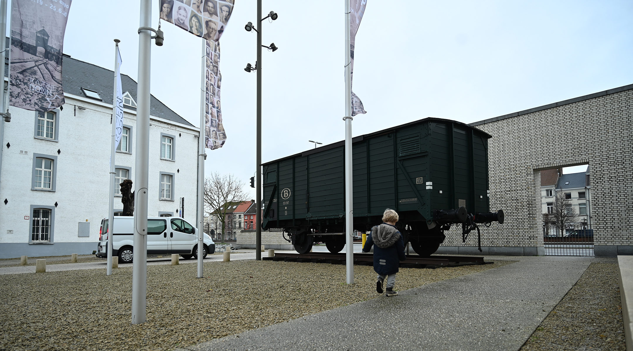 A boy visitng the Kazerne Dossin Holocaust museum in Mechelen, Belgium on Dec. 22, 2019. (Cnaan Liphshiz)