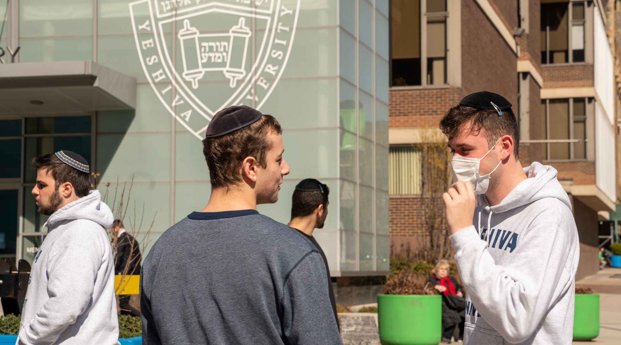 A Yeshiva University student wears a face mask on the grounds of the university on March 4, 2020 in New York City. (David Dee Delgado/Getty Images)