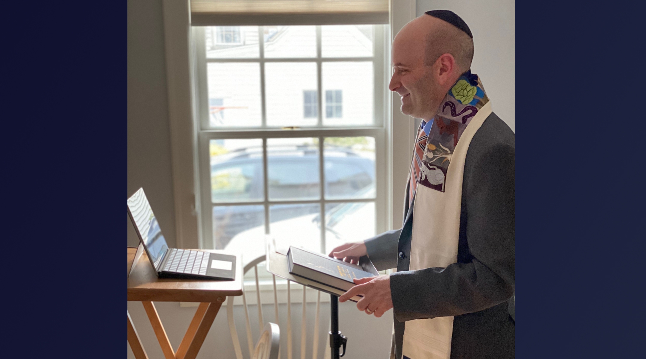 rabbi with computer