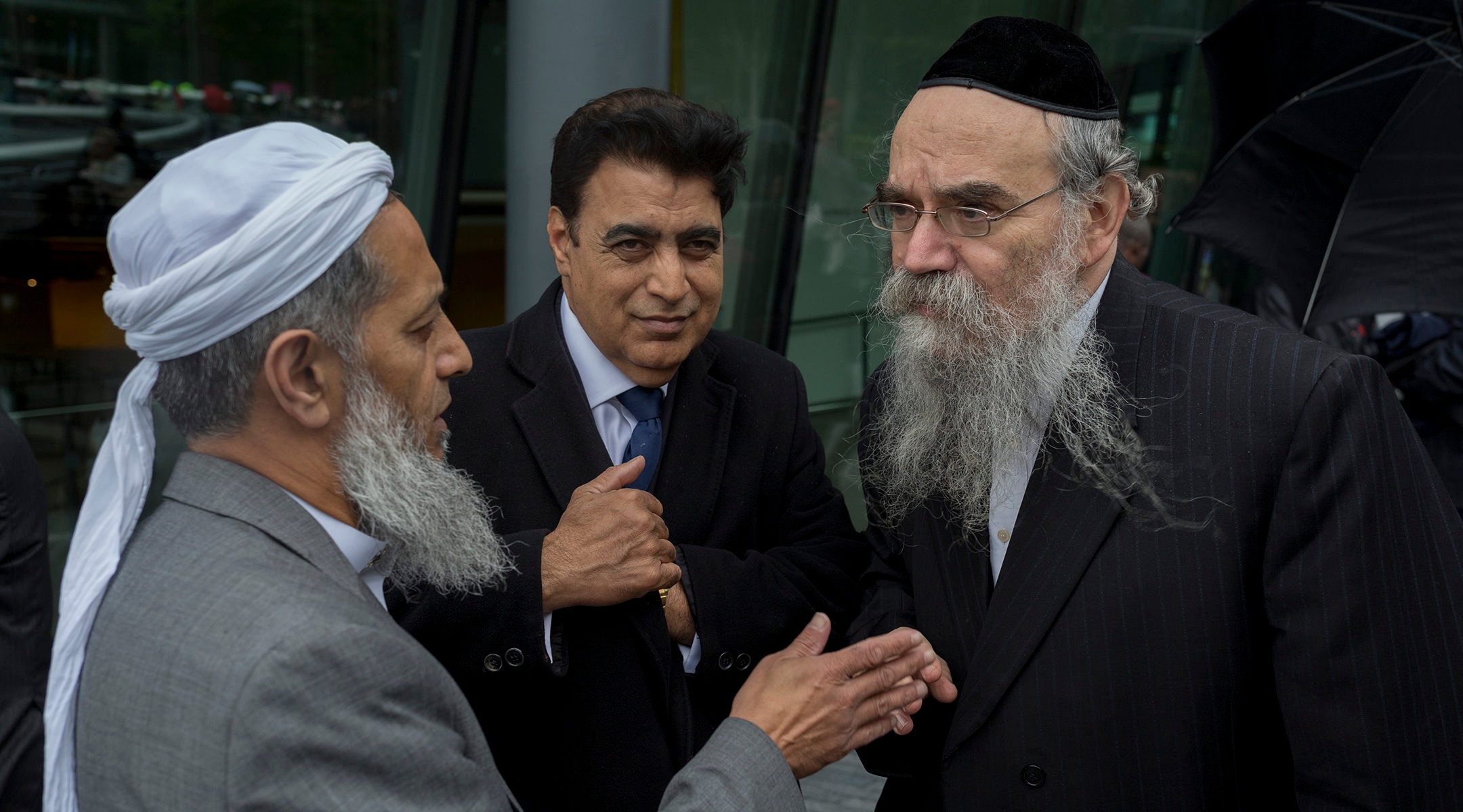 Rabbi Avrohom Pinter, right, speaking with other community leaders in London, the United Kigdom on June 5, 2017. (Richard Baker/In Pictures via Getty Images Images)
