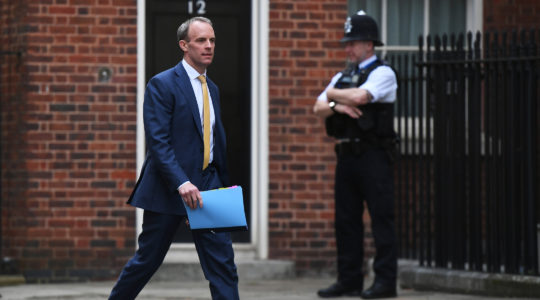 British Secretary of State Dominic Raab arriving to a briefing about the coronavirus at prime minister's residence on Downing Street 10, London, the United Kingdon on April 7, 2020. (Chris J Ratcliffe/Getty Images)