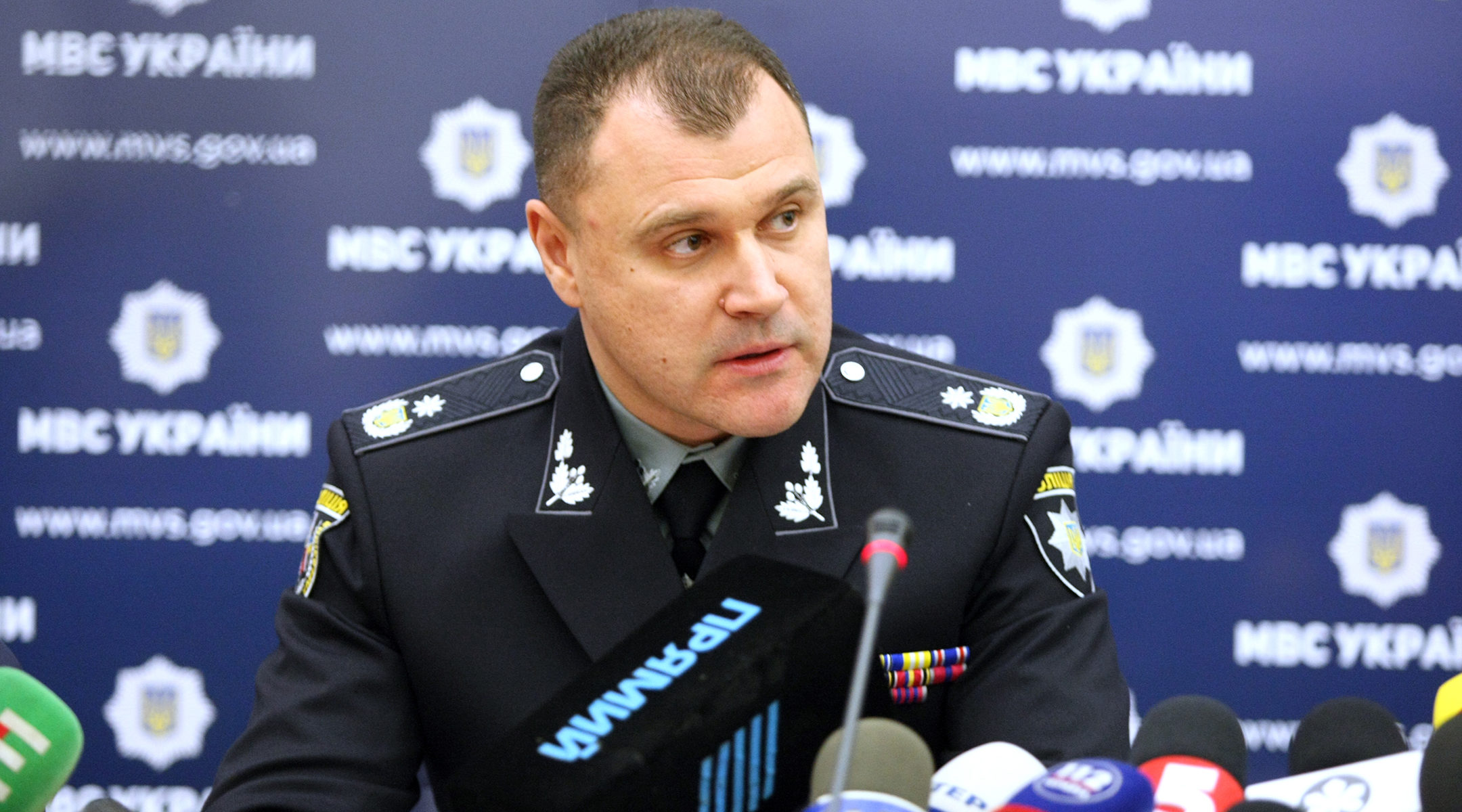 Chief of the National Police of Ukraine Ihor Klymenko attending a briefing in Kyiv, Ukraine on January 12, 2020. (Yevhen Kotenko/ Ukrinform / Barcroft Media via Getty Images)