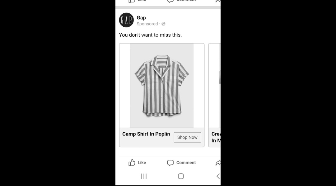 An ad for the "camp shirt" from Gap. (Screenshot from Facebook)