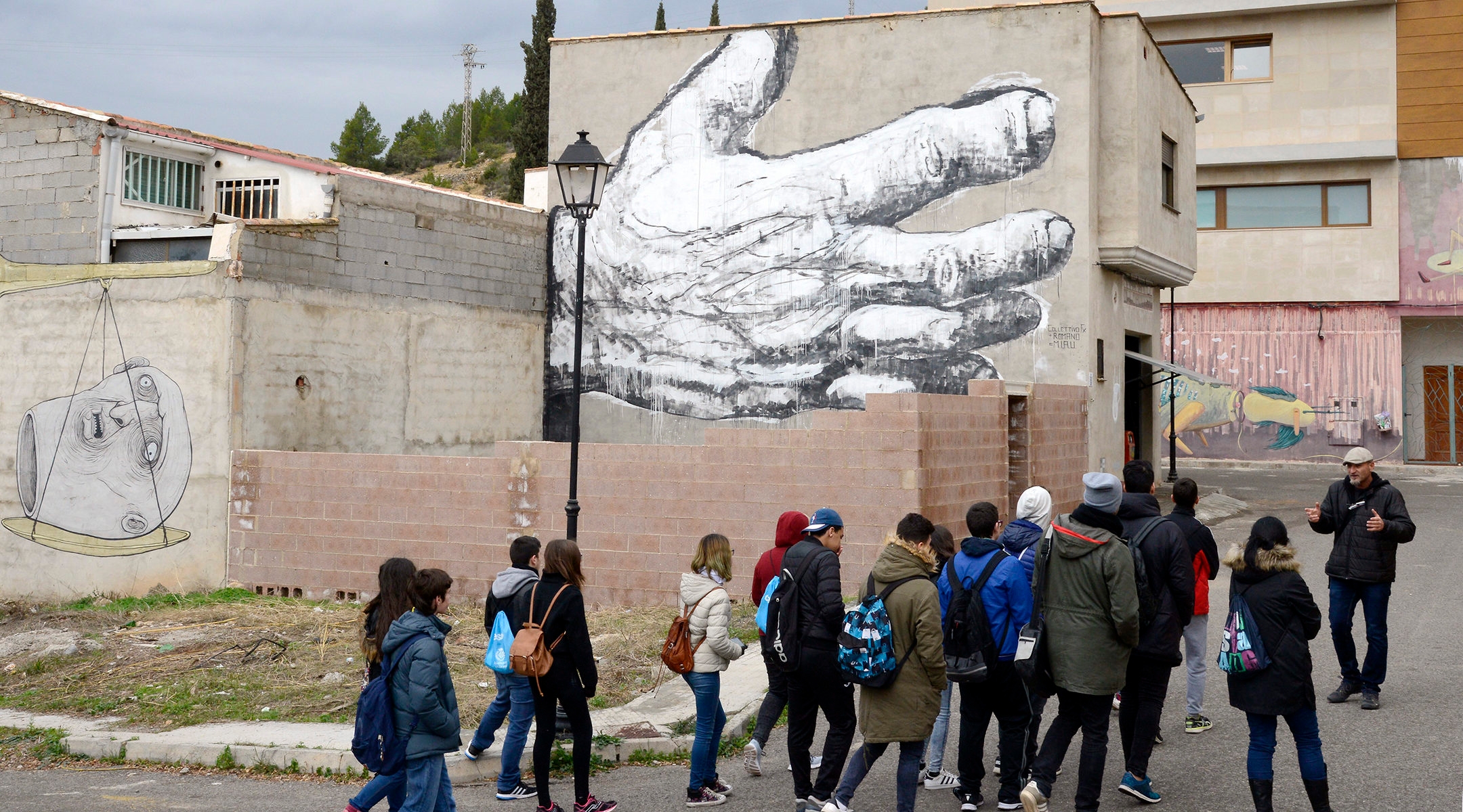 A teacher talking to students in the town of Fanzara, Vaencia, Spain on December 15, 2016. (Jose Jordan/AFP via Getty Images)