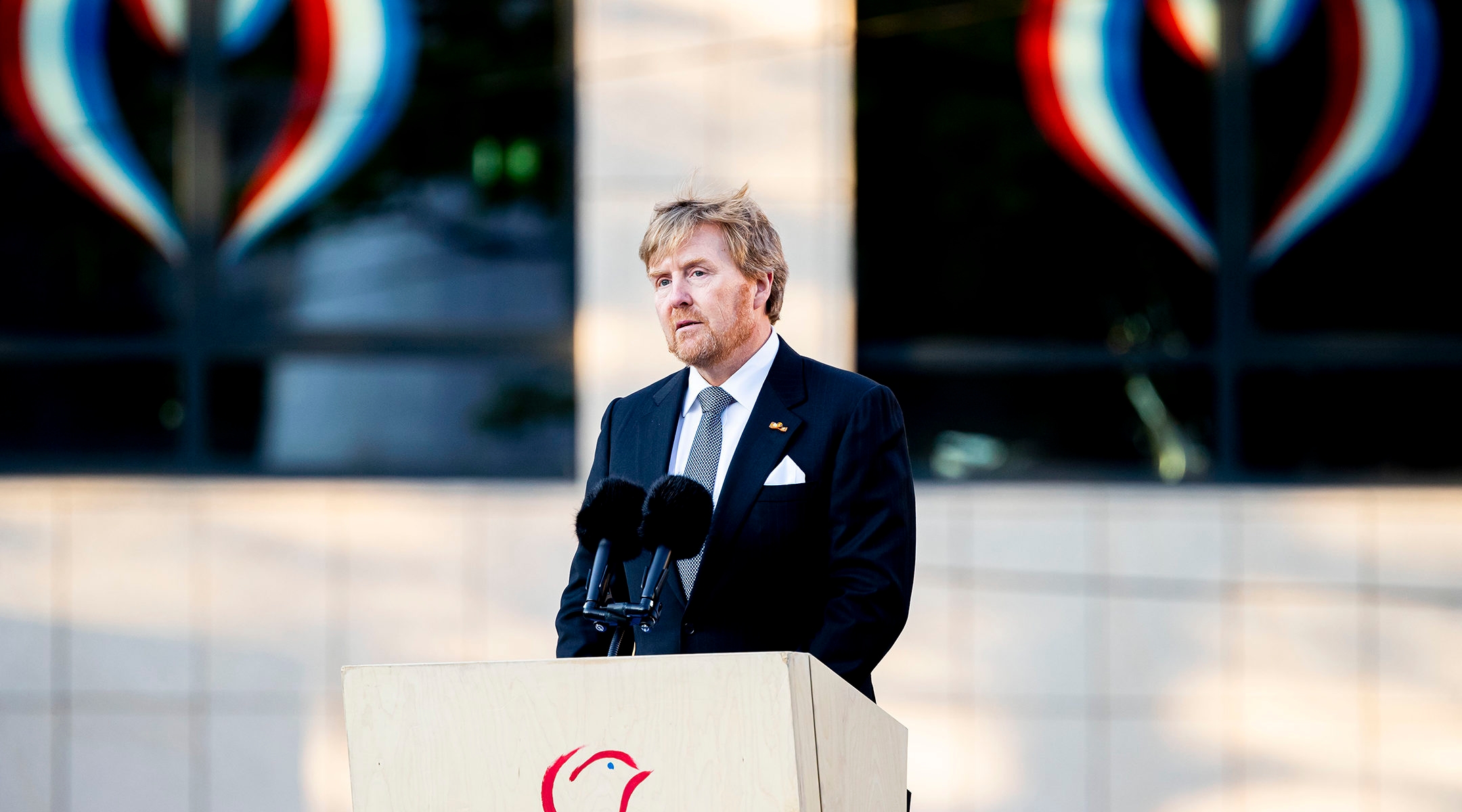 King Willem-Alexander of The Netherlands delivering a speech during the National Remembrance Day ceremony on May 4, 2020 in Amsterdam, Netherlands. (Patrick van Katwijk/BSR Agency/Getty Images)