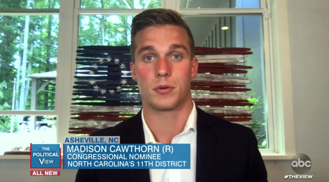 Madison Cawthorn, the Republican nominee for Congress in North Carolina's 11th district, appears on ABC in June. (Screenshot from YouTube)