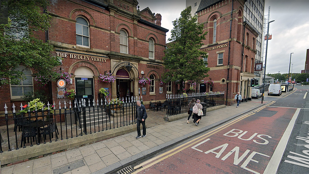 Pedestrians walks past the Hedley Verity pub in Leeds, the United Kingdom. (Google Maps)