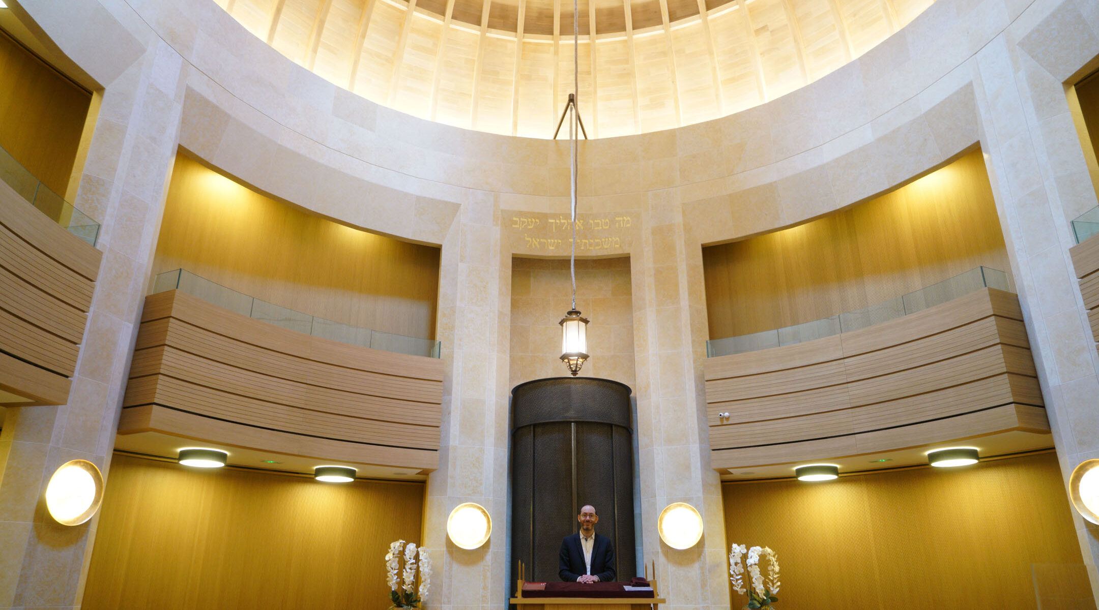 Rabbi Daniel Torgmant prays at the Synagogue Edmond Safra in Monaco on March 7, 2018. (Cnaan Liphshiz)