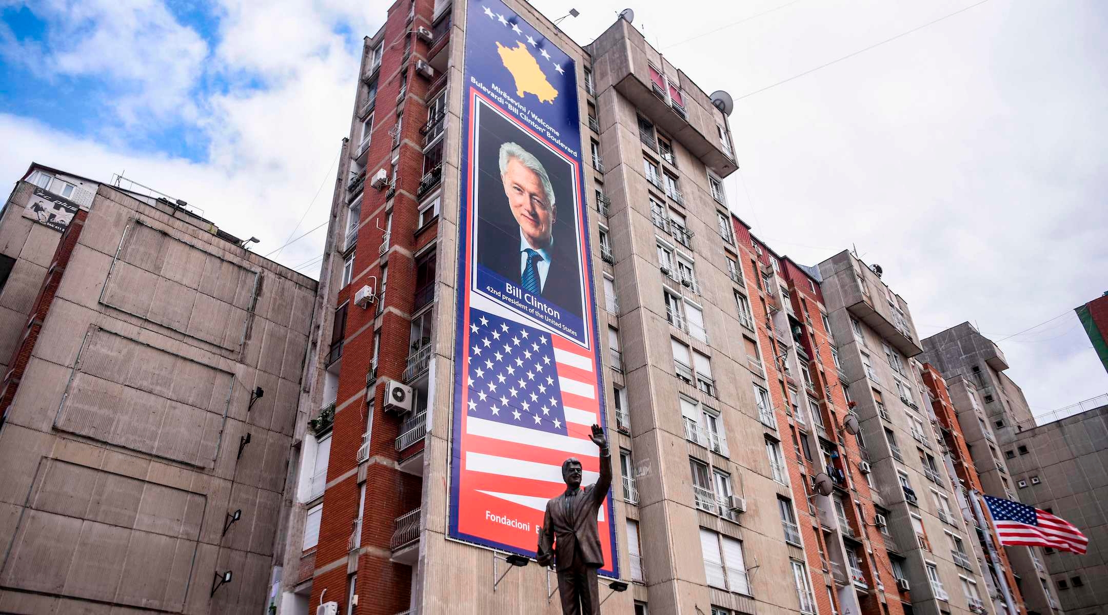 A statue of former US President Bill Clinton is pictured at a boulevard named after him, in Pristina, Kosovo, June 23, 2020. With streets named after U.S. presidents and stars and stripes flying in the capital, Kosovars do not wear their love of America lightly. (Armend Nimani/AFP via Getty Images)