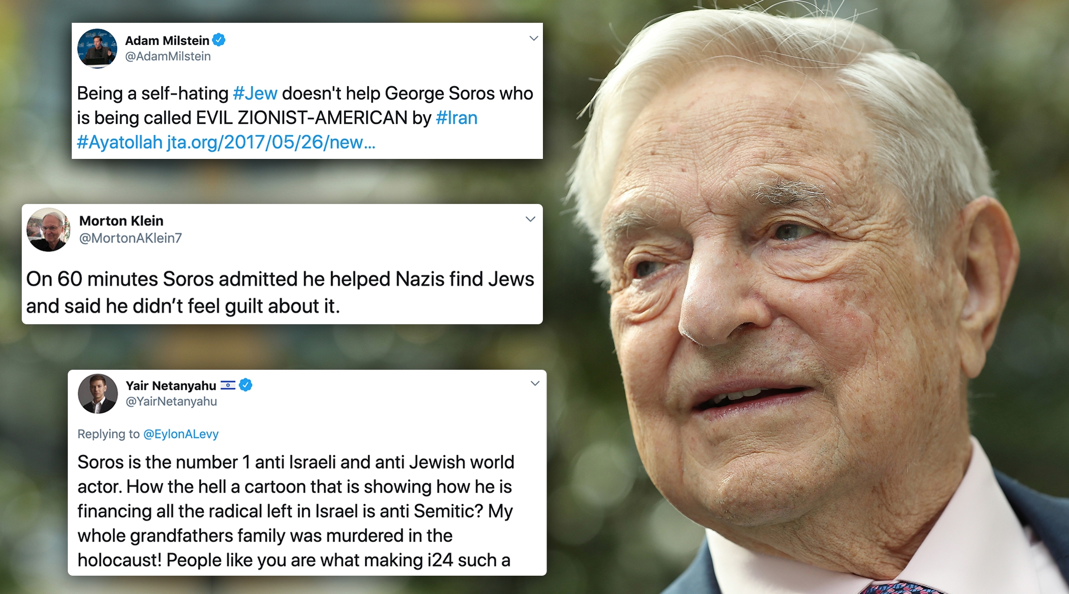 George Soros, the Jewish-American financier and liberal philanthropist, has been attacked by prominent right-wing Jews in addition to being a target of anti-Semites. (Photo credit: Sean Gallup/Getty Images. Photo illustration: Laura E. Adkins/JTA)