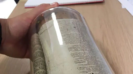 The time capsule extracted from a wall during renovations at what used to be a synagogue in Manchester, U.K. (Courtesy of the Jewish Museum of Manchester)