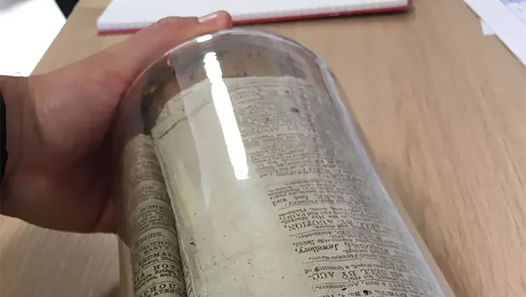 The time capsule extracted from a wall during renovations at what used to be a synagogue in Manchester, U.K. (Courtesy of the Jewish Museum of Manchester)