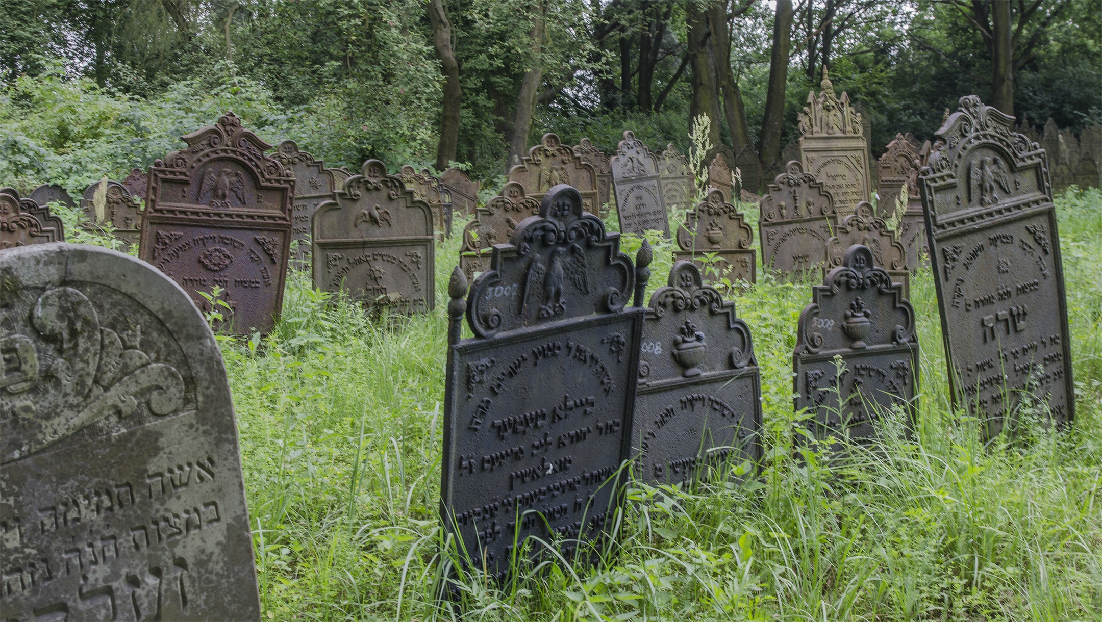 Cast-iron headstones at the Jewish cemetery of Krzepice in Poland. (Wikimedia Commons/Amidar)