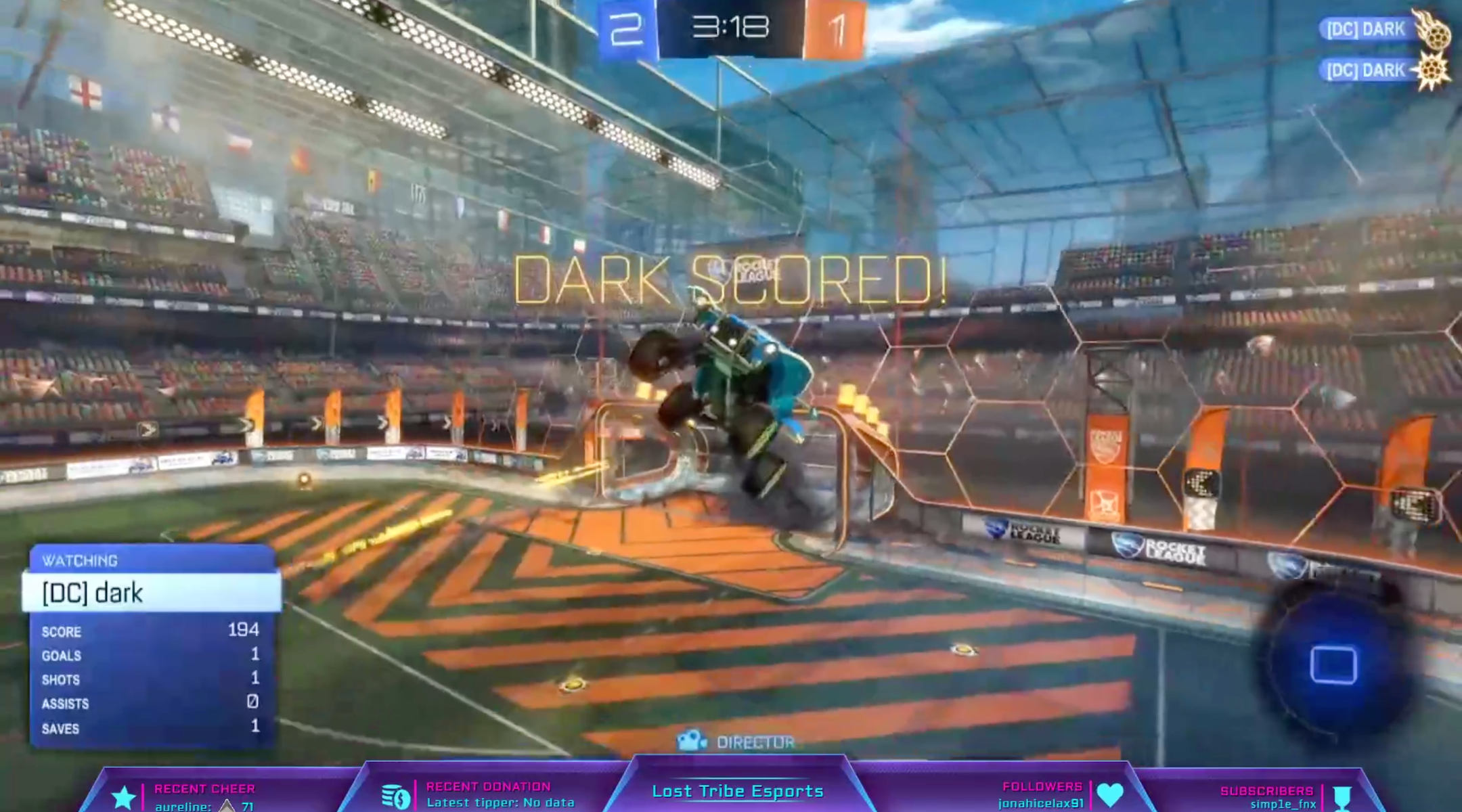 A screenshot from a Lost Tribe Esports tournament where participants played Rocket League, a game in which flying cars play soccer. (Screenshot)