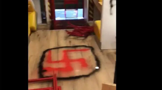 The aftermath of anti-Semitic vandalism at a kosher restaurant in Paris, France on Oct. 2, 2020. (UEJF)