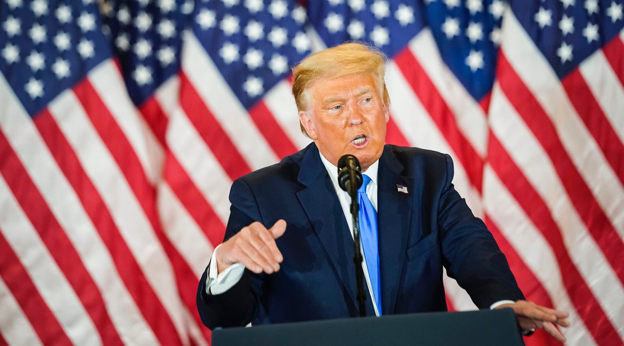 President Donald J. Trump speaks during an election event at the White House in the early morning hours on November 4, 2020 in Washington, D.C. Liberal Jews fear that even if the president is defeated, his ideology has not been repudiated. (Jabin Botsford/The Washington Post via Getty Images)