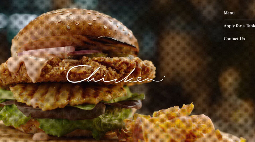 A chicken burger advertized on the website the The Chicken, a restaurant that serves lab-grown meat in Nes Tziona, Israel. (screenshot)