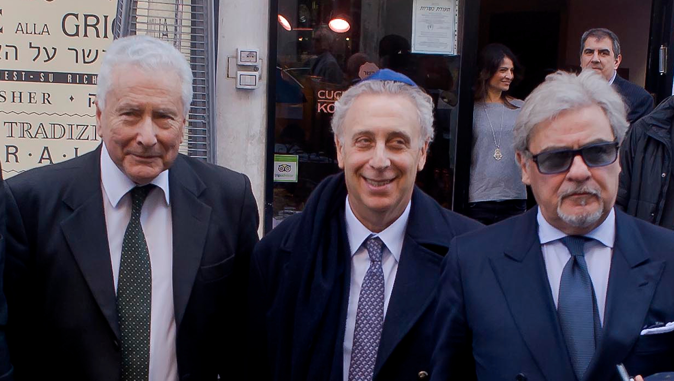 Renzo Gattegna, left, stands outside a kosher restaurant in Rome, Italy on March 9, 2015. (Stefano Montesi - Corbis/Getty Images)