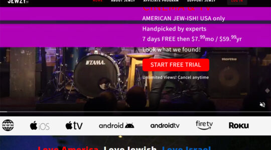 A screenshot of the Jewzy.tv website.