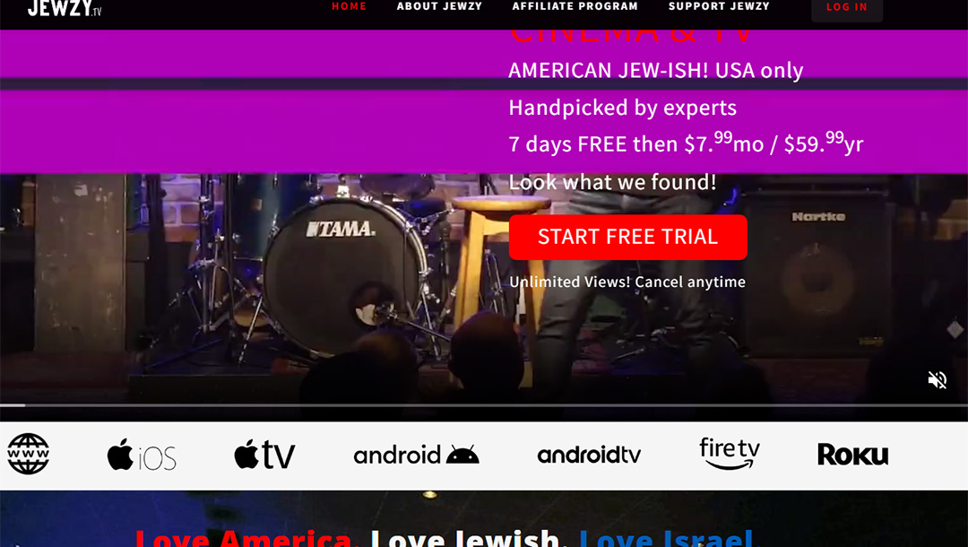 A screenshot of the Jewzy.tv website.