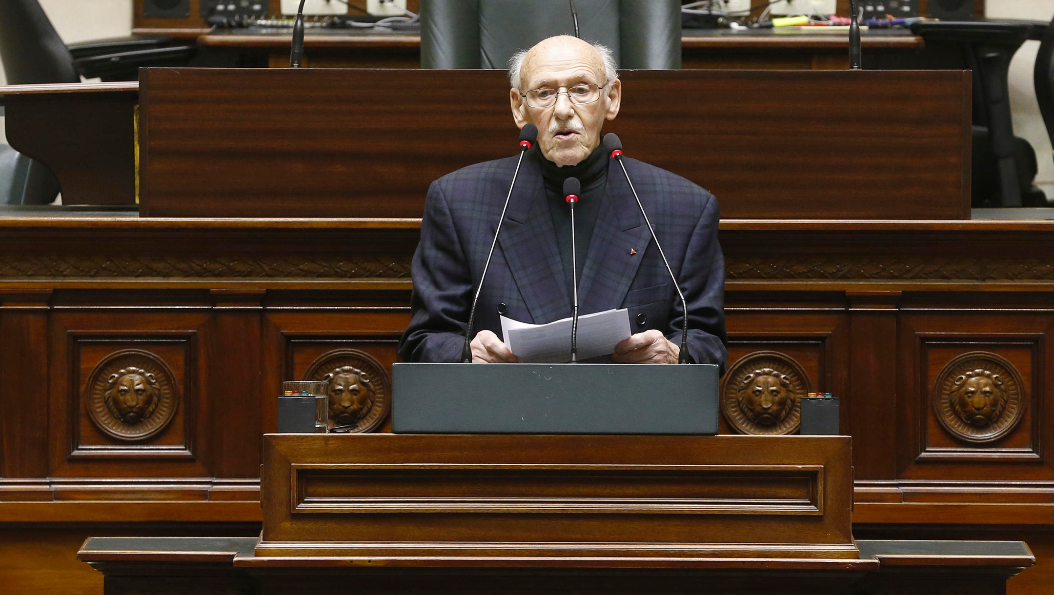 Paul Sobol speaks at the Federal Parliament in Brussels, Belgium on January 23, 2018(Nicolas Maeterlinck/AFP via Getty Images)