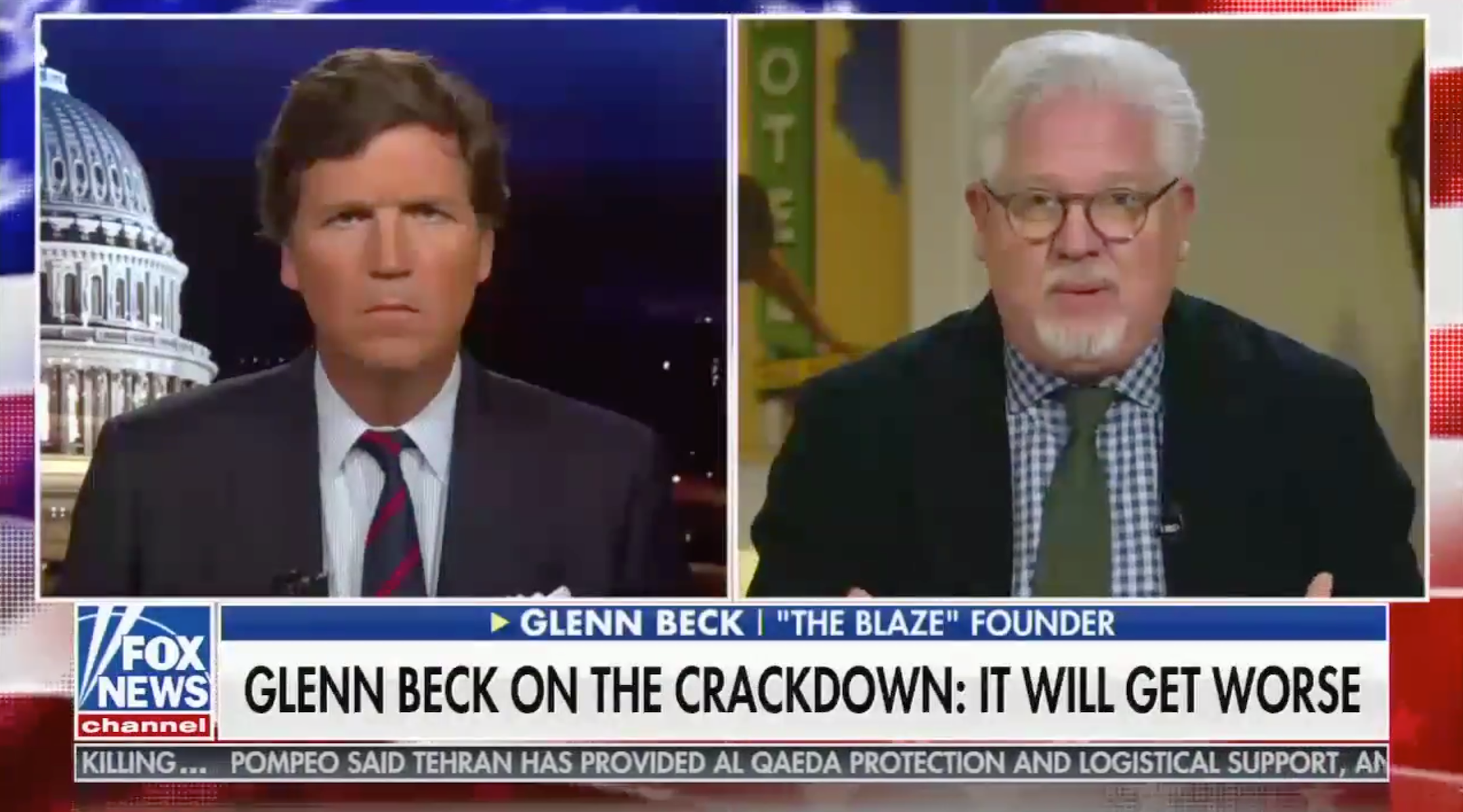 Glenn Beck appearing on Tucker Carlson's show on Fox News on Jan. 12, 2021.