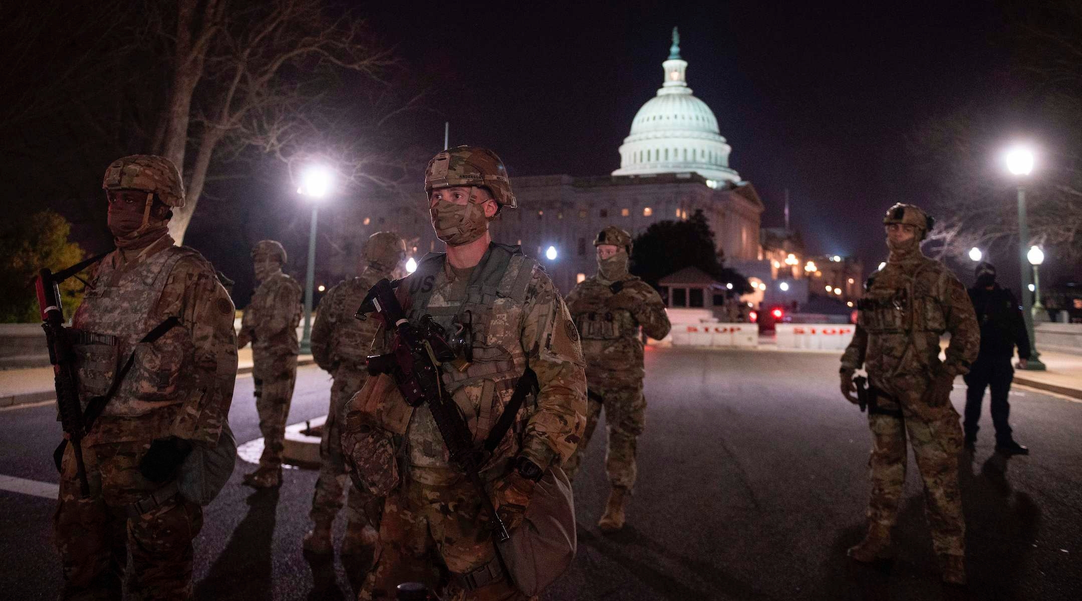 Members of the U.S. National Guard deploy around the U.S. Capitol on January 12, 2021 in Washington, DC. Fears of extremist protests across the United States remain a week after the storming of the Capitol and ahead of Joe Biden's inauguration. (Andrew Caballero-Reynolds/AFP via Getty Images)