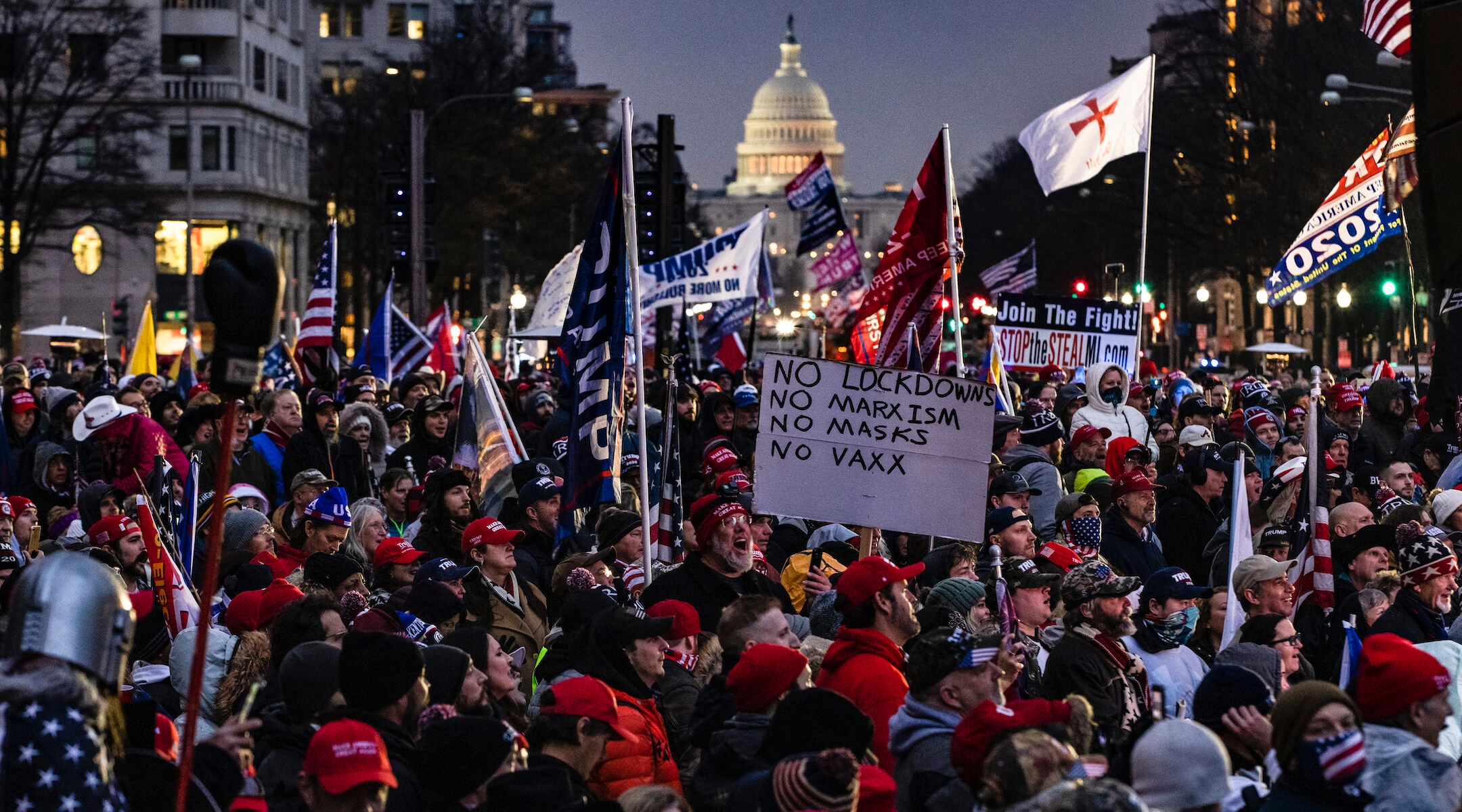 Supporters of President Donald Trump gather for a rally at Freedom Plaza in Washington, DC on January 5, 2021. A string of extremists are expected at the rally. (Samuel Corum/Getty Images)