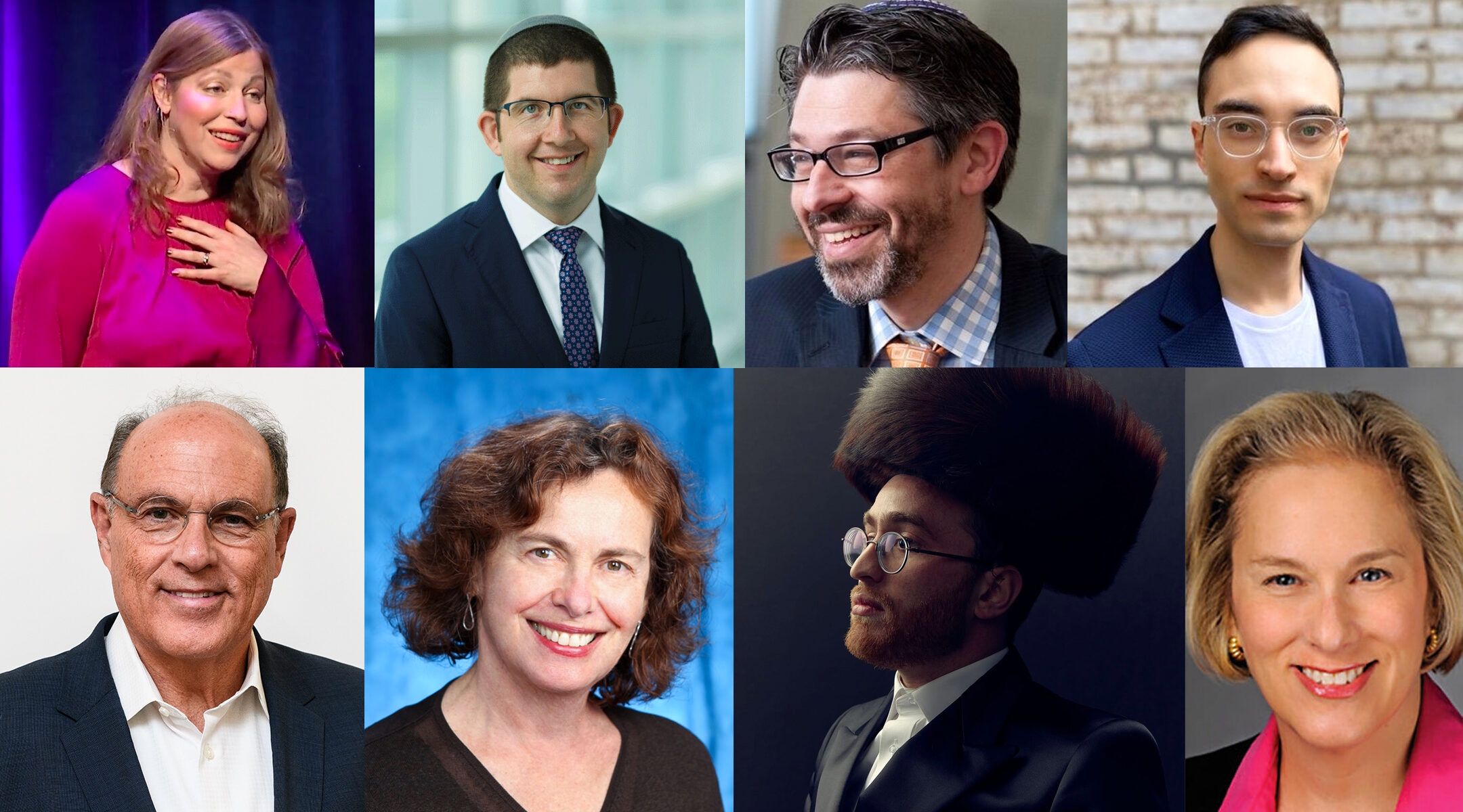 Clockwise from top left: Gabrielle Kaplan-Meyer, Rabbi Seth Winberg, Rabbi Aaron Brusso, Simone Somekh, Linda S. Haase, Meyer Labin, Sara Nuss-Galles, and Dr. Gary Slutkin (Courtesy)