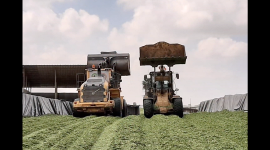 Farm equipment at Ein Hashlosha, a kibbutz on Israel's border with Gaza that has seen a recent influx of young families. (Screen shot from YouTube)