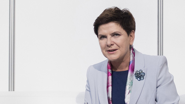 Polish former prime minister Beata Szydło speaks to reported in Warsaw, Poland on July 31, 2016. (Kancelaria Premiera)