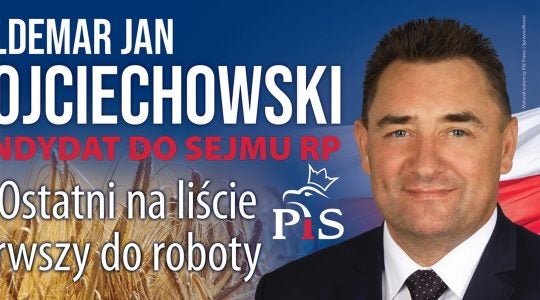 An election poster featuring Waldemar Wojciechowski ahead of the 2020 local elections in Poland. (PIS)