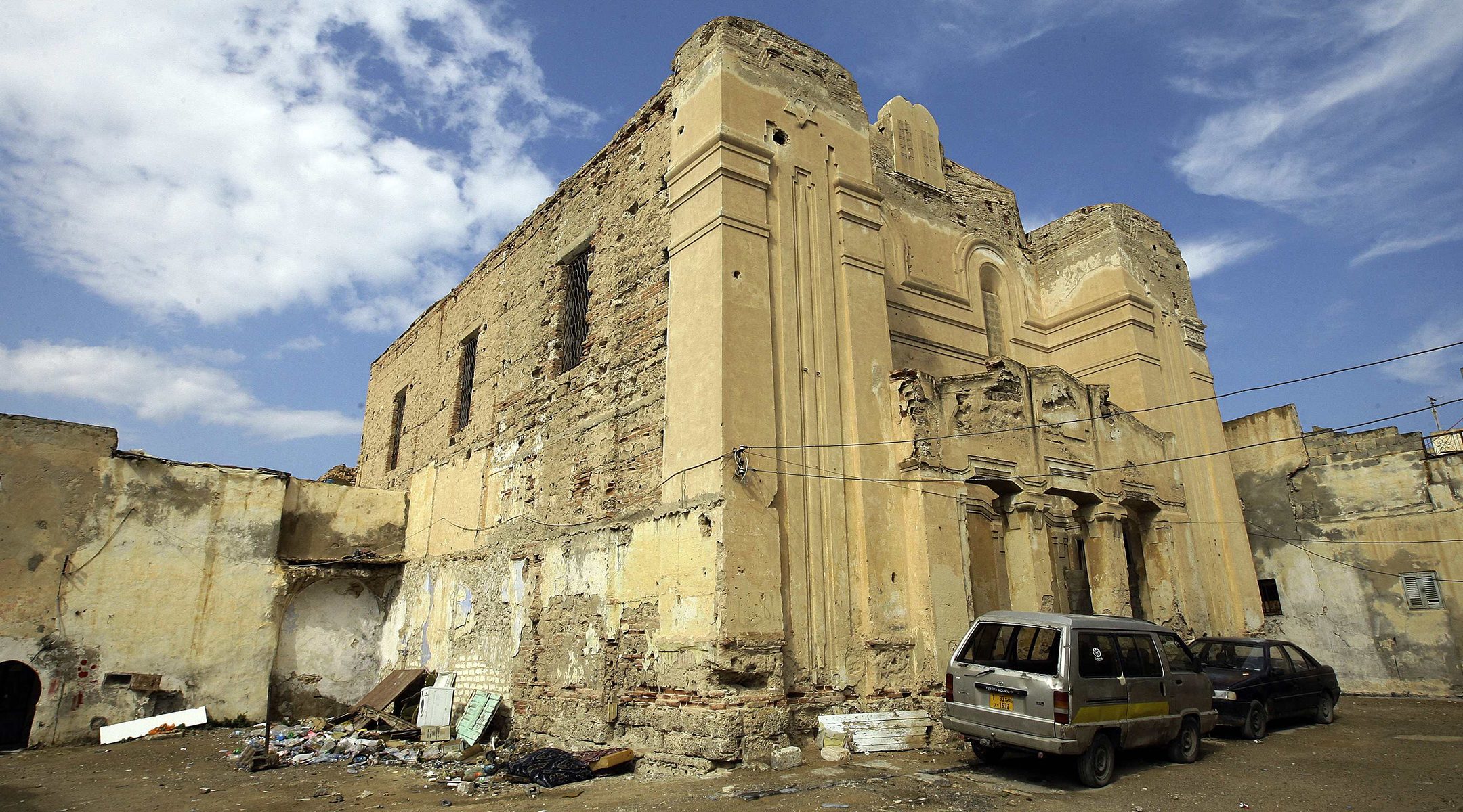 A picture shows the abandoned Dar Bishi synagogue in the Libyan capital Tripoli on September 28, 2011. (Joseph Eid/AFP via Getty Images)