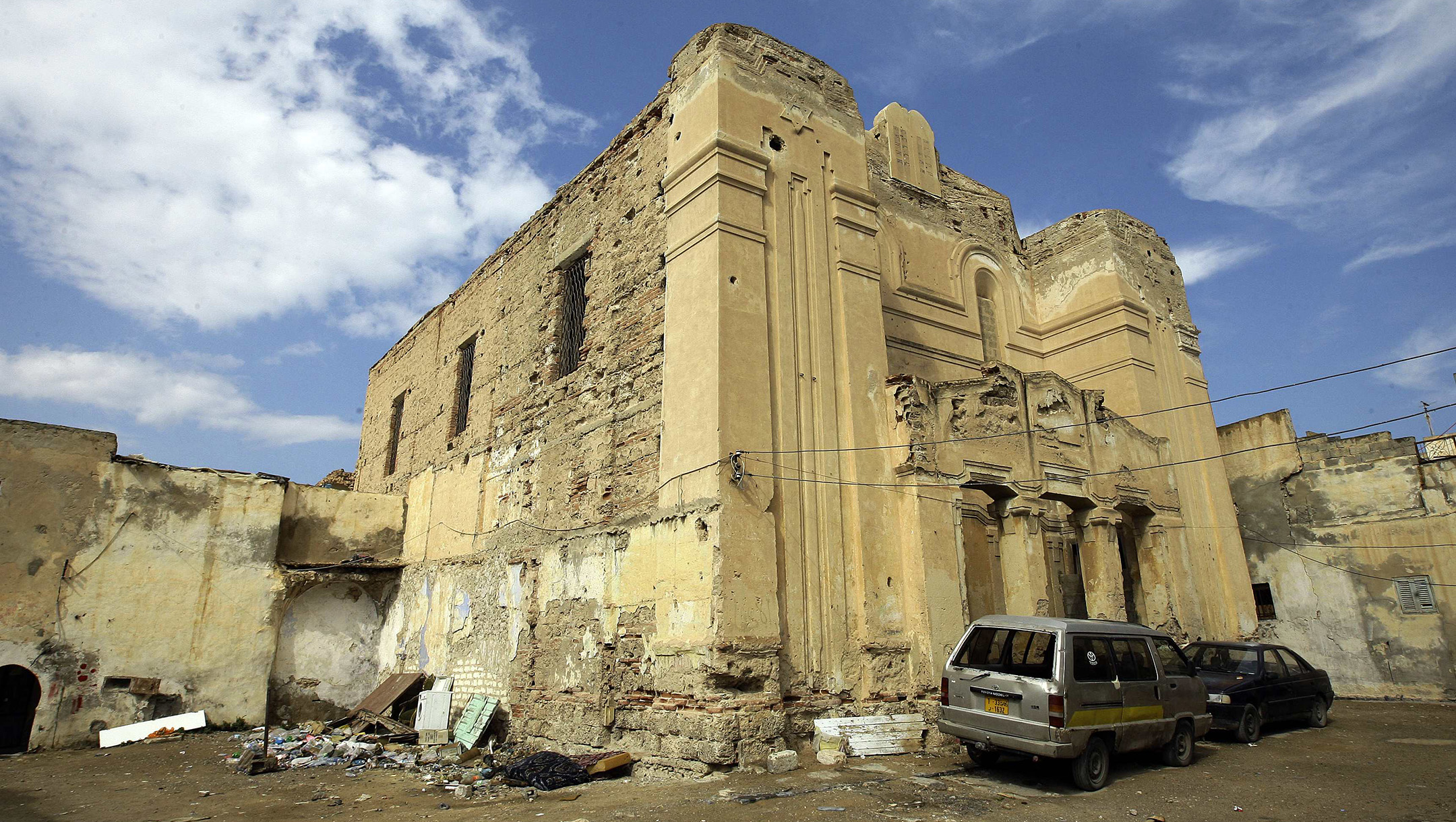 A picture shows the abandoned Dar Bishi synagogue in the Libyan capital Tripoli on September 28, 2011. (Joseph Eid/AFP via Getty Images)