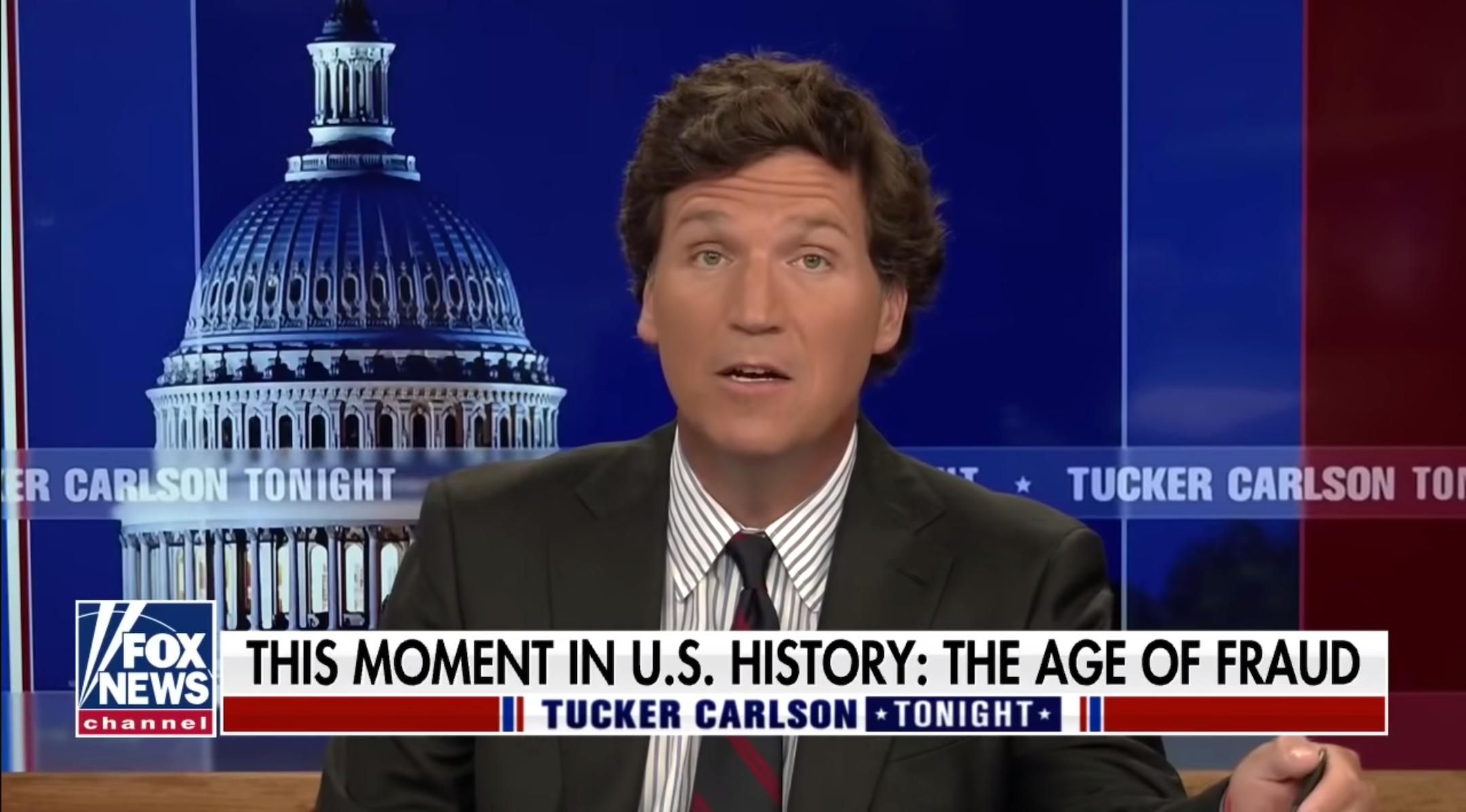 Tucker Carlson speaking on Fox News on April 9. (Screen shot)