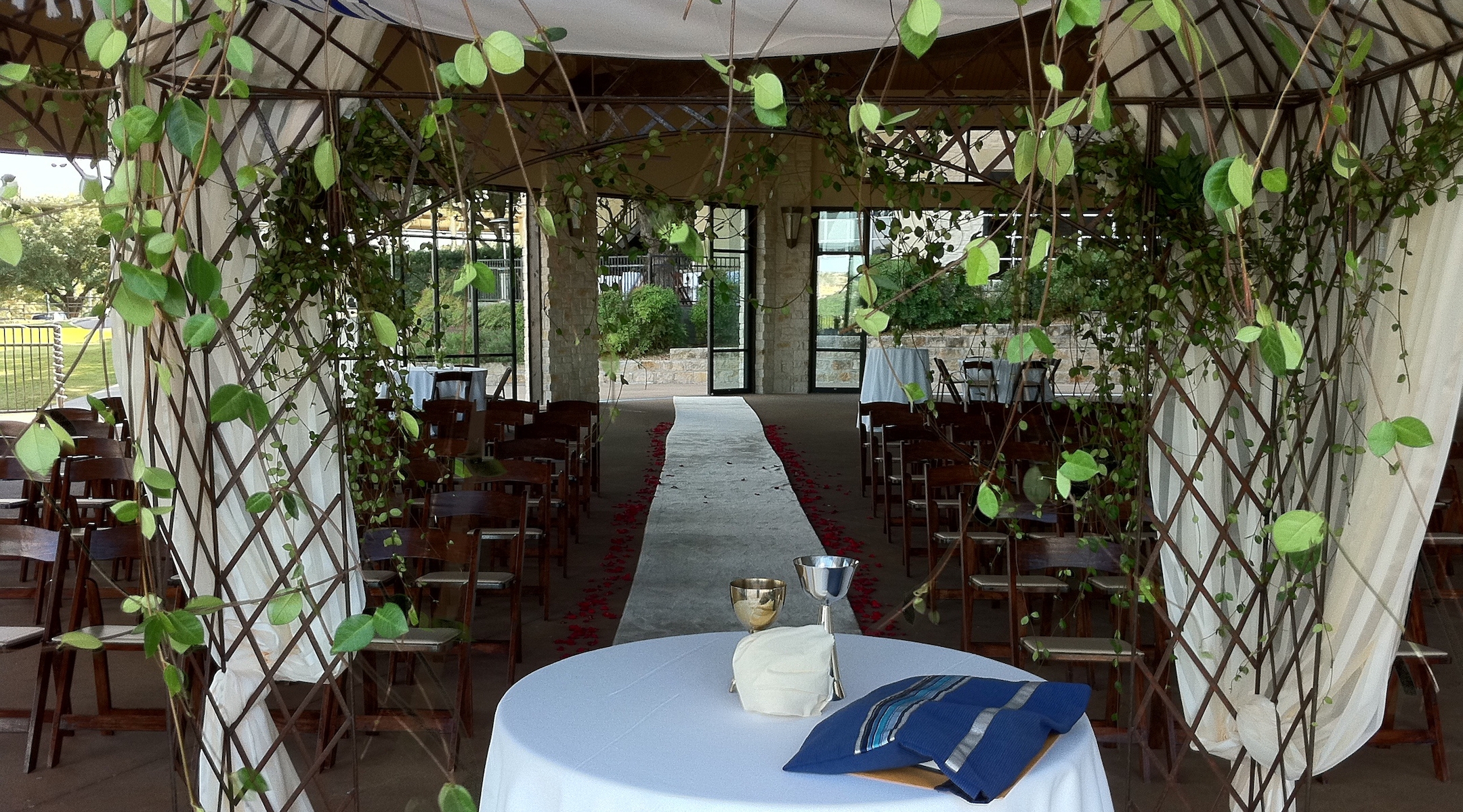 A chuppah at a Jewish wedding. More than 60% of American Jews who have married in the last decade have done so to non-Jewish partners, according to a 2021 study from the Pew Research Center. That proportion rises to nearly 75% for non-Orthodox American Jews. (Scott Rocher via Flickr Commons)