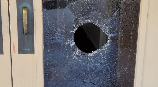 The aftermath of an allegedly antisemitic attack at the Chaverim Congregation in Tucson, Arizona on May 18, 2021. (Chaverim Congregation)