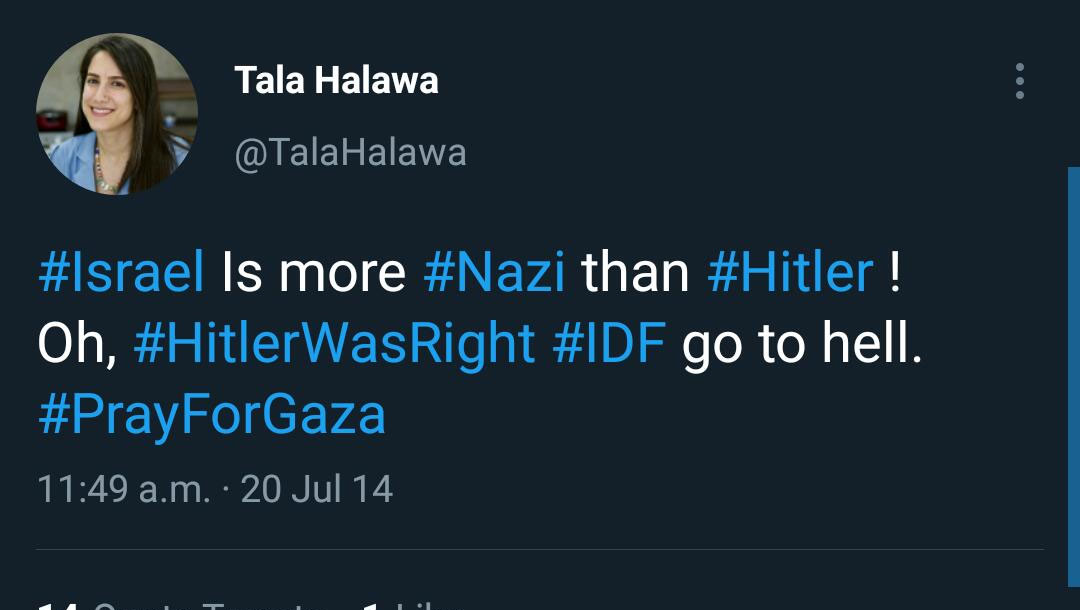 A screen capture of a tweet from 2014 by BBC journalist Tala Halawa. (Twitter)
