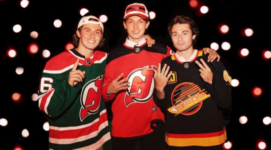 Hughes brothers in hockey jerseys