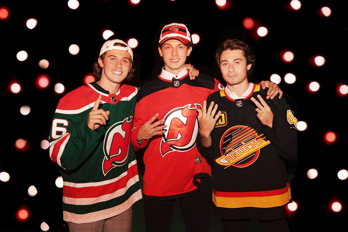 Hughes brothers in hockey jerseys