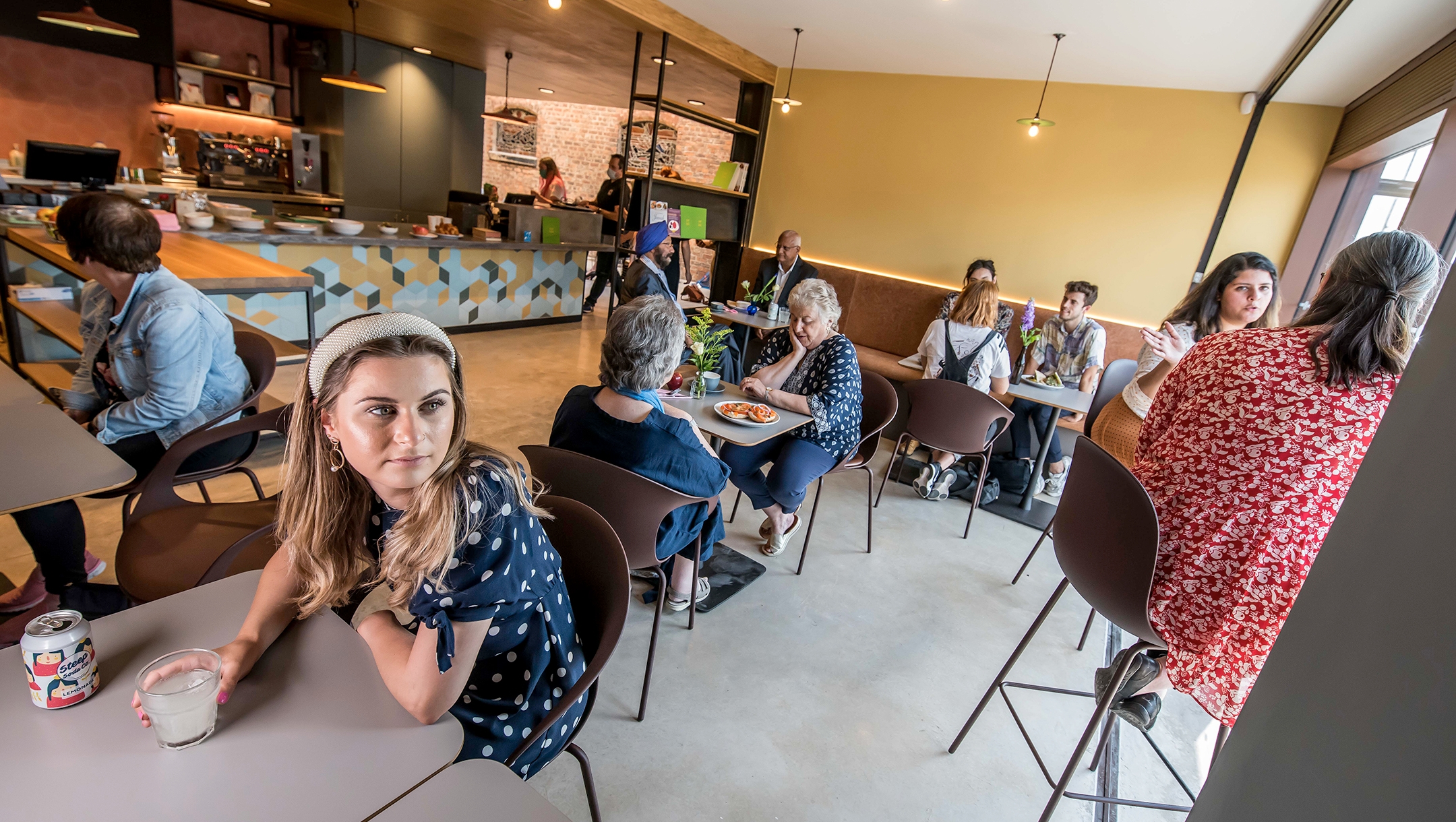 The newly-opened kosher-style café is part of a metal-exterior extension added to the Manchester Jewish Museum in Manchester, during 2 years of renovations that began in 2019. (Chris Payne)