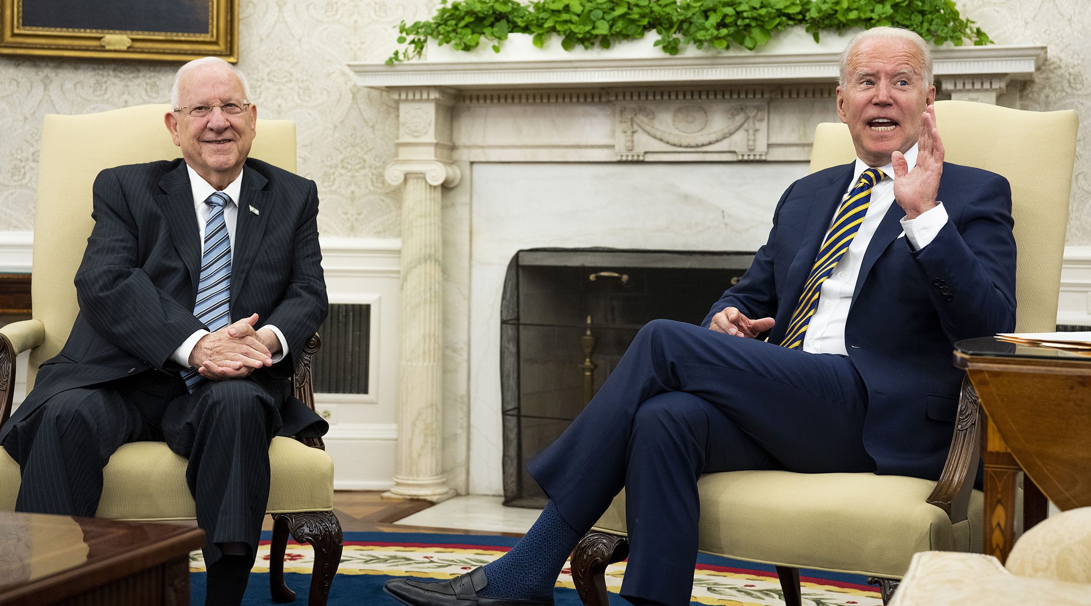 U.S. President Joe Biden meets with Israeli President Reuven Rivlin in the Oval Office in Washington, DC on June 28, 2021. (Doug Mills/New York Times/Pool/Getty Images)