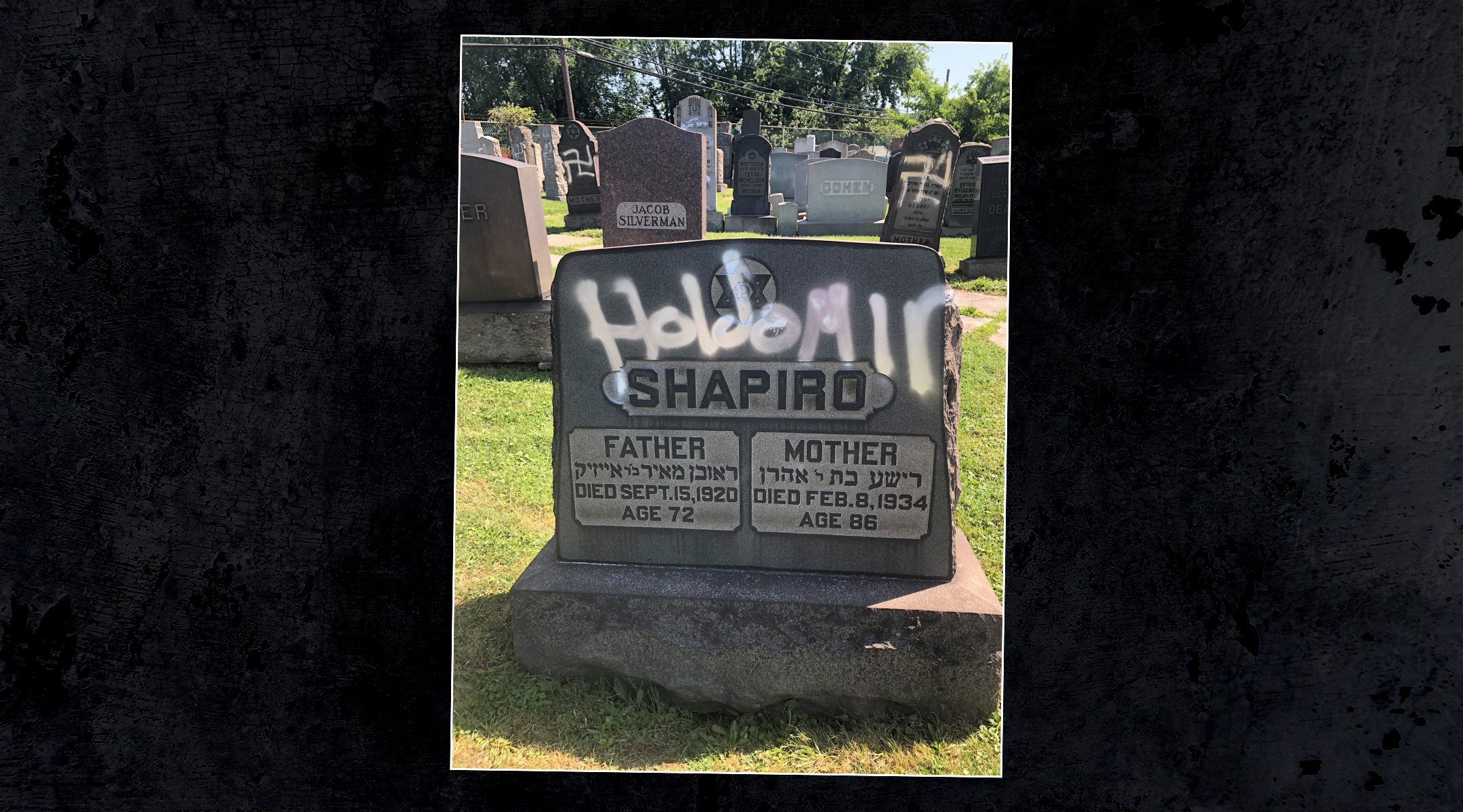 Defaced gravestone at a Jewish cemetery in Maryland