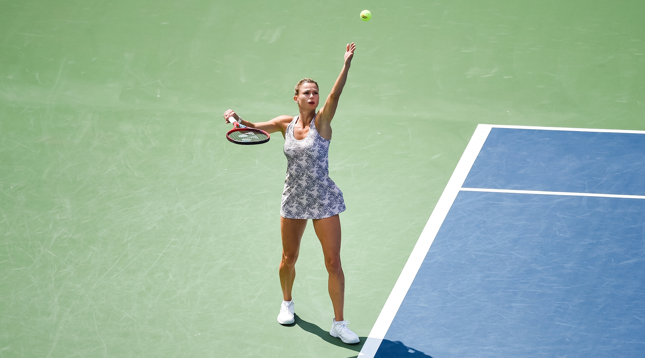 Camila Giorgi serves the National Bank Open